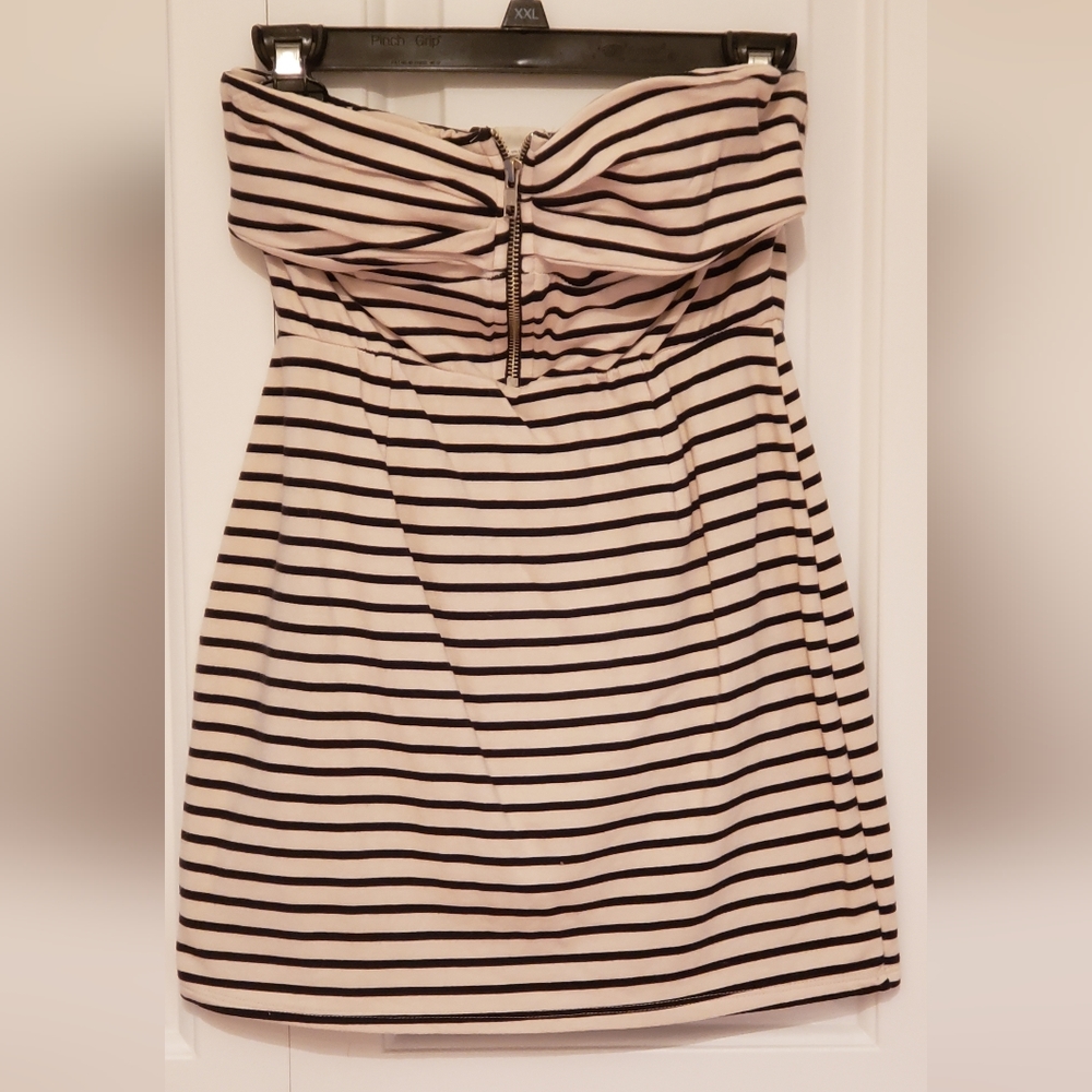 Cream and Black Stripe Mini Dress